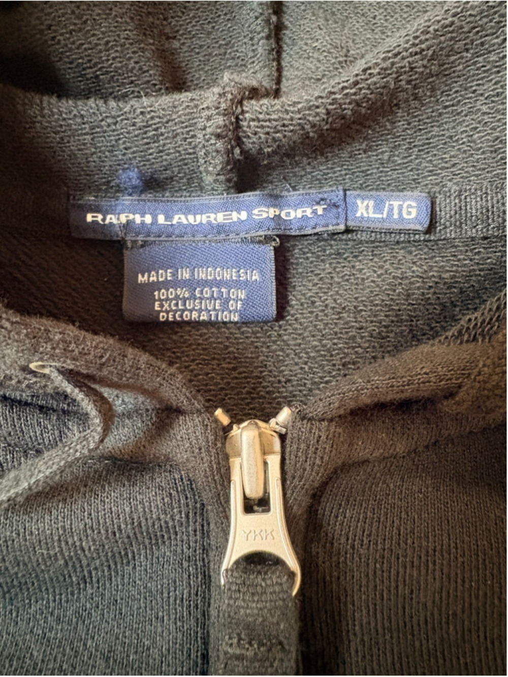 Ralph Lauren Sport Black with White Polo Logo Full-Zip Hoodie Size XL (21” PTP) - Picture 6 of 6